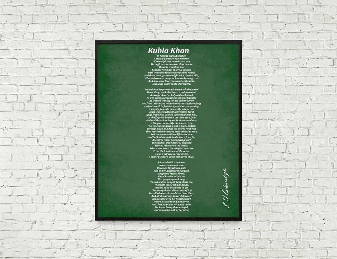 Kubla Khan Poem by Samuel Taylor Coleridge Typography Print - Etsy