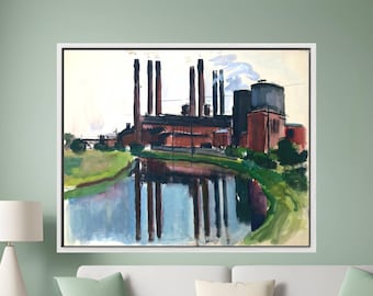 Otto Geigenberger Framed Canvas Panel | Industrial Chimneys | Limited Edition | Ready To Hang Industrial Landscape Art