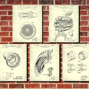 Aircraft Engine patent Prints Set 5 Aviation Posters