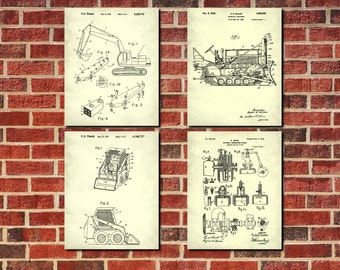 Construction Equipment Patent Prints Set 4 Diesel Power Posters