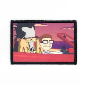 American Dad 2x3 inch Iron on Roger and Steve in a Ferrari Moral Patch!  Hook Fastener Available
