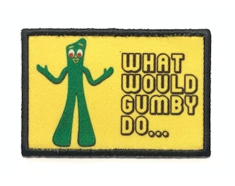 WWGD Gumby 2x3 inch Iron on Moral Patch!  Hook Fastener Available