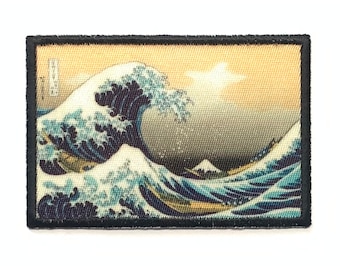 The Great Wave off Kanagawa 2x3 inch Iron on Moral Patch!  Hook Fastener Available