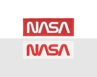 Nasa Logo Embroidered Iron On Patch 3.5 by 1.25 Inch - Red or White - or both