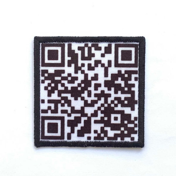 Rick Astley 2 by 2 inch "Never Gonna Give You Up" QR Code Patch.  Iron On or Hook Fastener Available