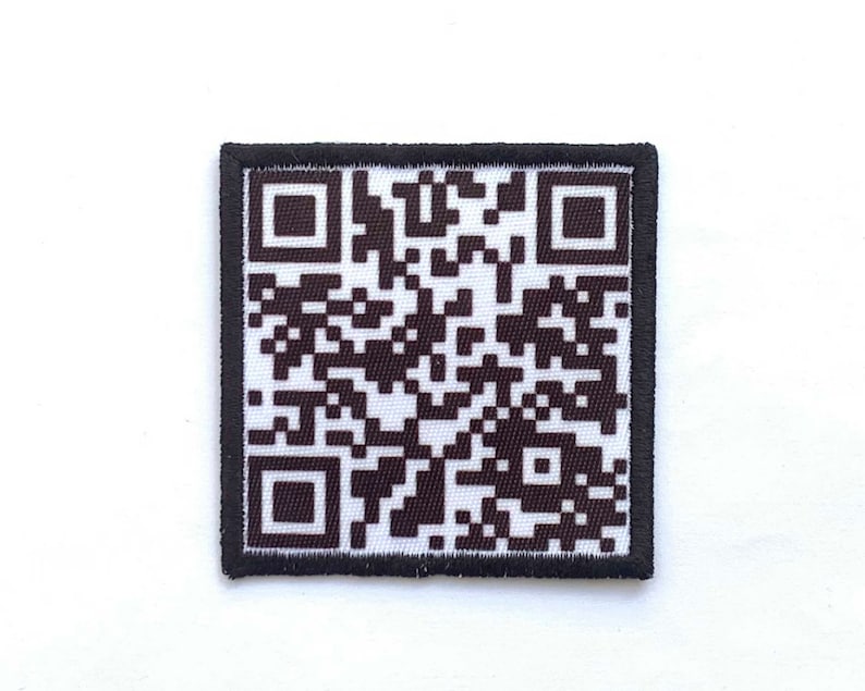 Rick Astley 2 by 2 inch 'Never Gonna Give You Up' QR Code Patch.  Iron On or Hook Fastener Available 