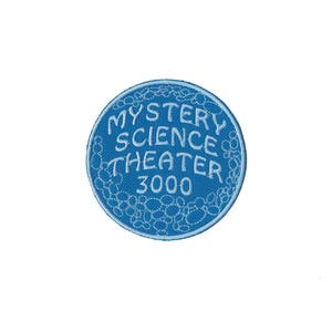May include: Blue embroidered patch with white text that reads "Mystery Science Theater 3000".