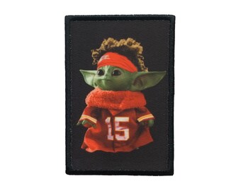 Baby Yoda Patrick Mahomes 2x3 inch Iron on Kansas City Chiefs Moral Patch!   Hook Fastener Available