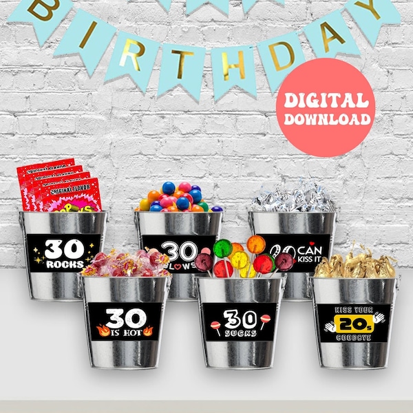 30th Birthday PRINTABLE Table Decorations, 30 Sucks, 30 Blows, 30 Can Kiss It, 30 is Hot, 30th Birthday Ideas, Printable Birthday Decor file