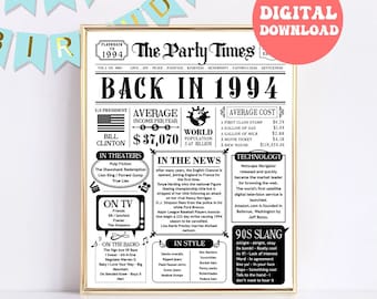 Back in 1994 The Year You Were Born, The Year in Review, What Happened in 1994, 30th birthday printable poster, 30 Birthday gift Download