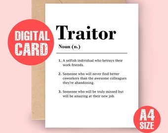 Traitor Definition Card Coworker Leaving Card Colleague 