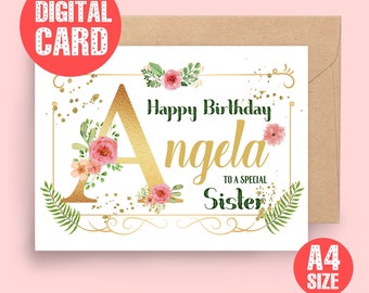 Personalised Birthday card, Card for Sister, Sister in law Birthday Card, Birthday card for Aunt, Beautiful gold initial, Card for mom