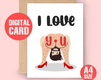 Valentines I love you card, Naughty valentines card, Butt Hole valentines Card, Funny naked butt, Printable, Instant Download,Printable card