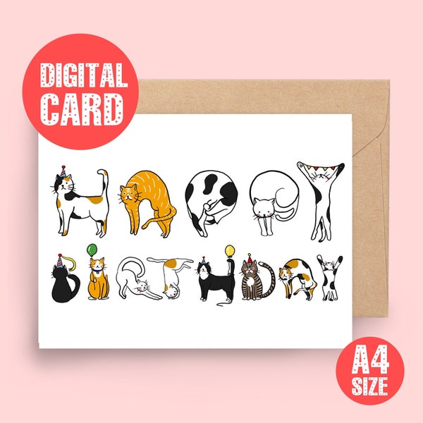 Tarjeta de cumpleaños de gatos, tarjeta de cumpleaños divertida, tarjeta de meme de gato, tarjeta de cumpleaños del alfabeto de gato, tarjeta de cumpleaños del amante del gato, meme de cumpleaños, tarjeta imprimible