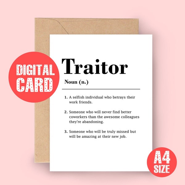 Traitor Definition Card, Coworker Leaving Card, Colleague Card, Leaving Card, New Job, Work Bestie,digital file, coworker funny leaving gift