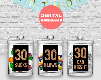 30th Birthday PRINTABLE Table Decorations, 30 Sucks, 30 Blows, 30 Can Kiss It, 30th Birthday Ideas, Printable Birthday Decoration file