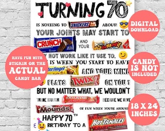 70th Birthday Candy Poster, 70th Birthday Birthday Candy Sign,Candygram , Instant Download,Printable Funny Birthday Decoration, digital file