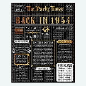 Back in 1954 Black and Gold PRINTABLE Poster, 70th Birthday Printable ...