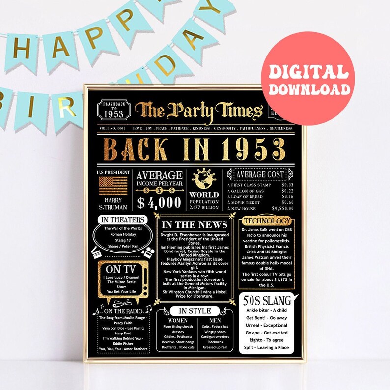 Back In 1953 Black And Gold PRINTABLE Poster 70th Birthday Etsy back-in-1953-black-and-gold-printable-poster-70th-birthday-etsy