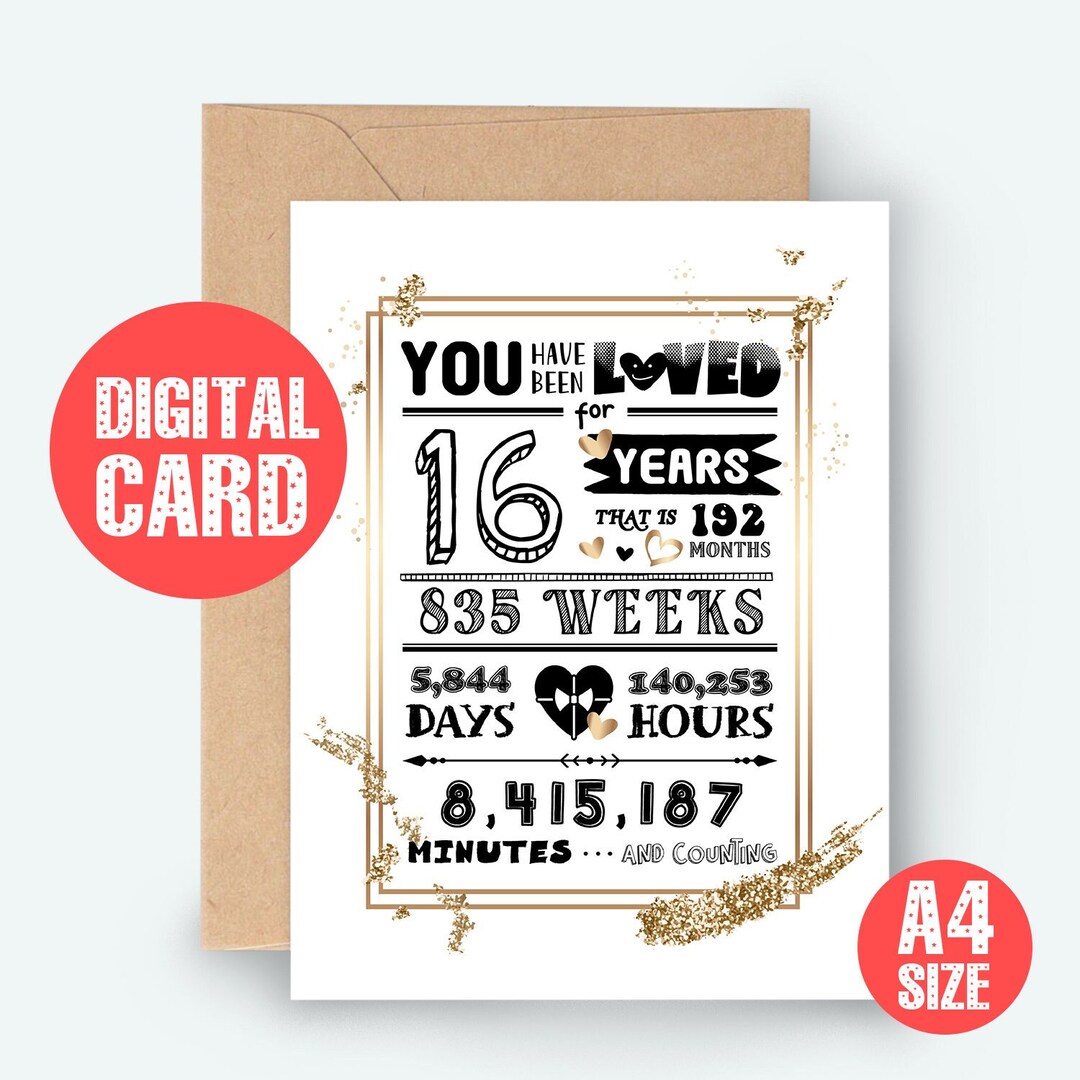 16th Birthday Card, You Have Been Loved 16 Years, Printable, Instant ...
