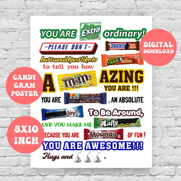Candygram Poster per Migliore Amico, Digitale, Download istantaneo, Fidanzata, Fidanzato, Sei Incredibile, Sei Fantastico, Sei Straordinario
