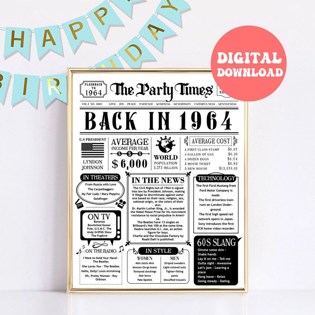 1964 the Year You Were Born PRINTABLE, the Year in Review, What ...