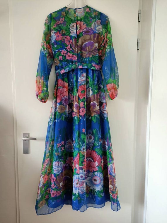 Blue floral translucent seventies dress - image 7