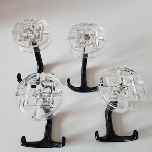 Set of 4 space age wall hooks, coat rack, black transparent