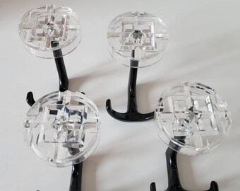 Set of 4 space age wall hooks, coat rack, black transparent