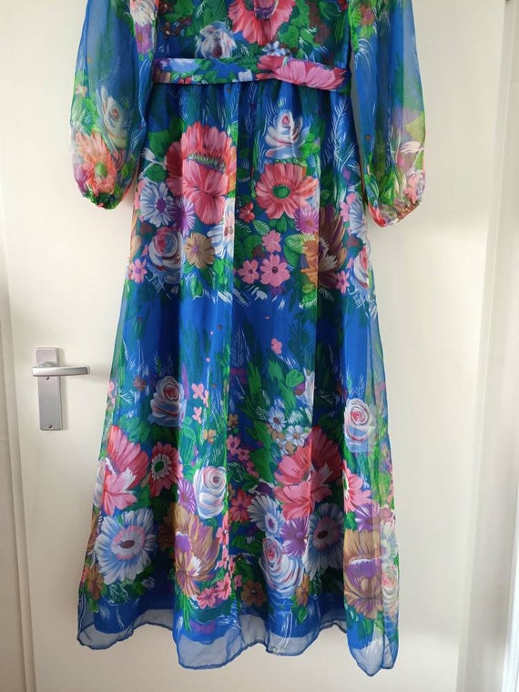 Blue floral translucent seventies dress - image 3