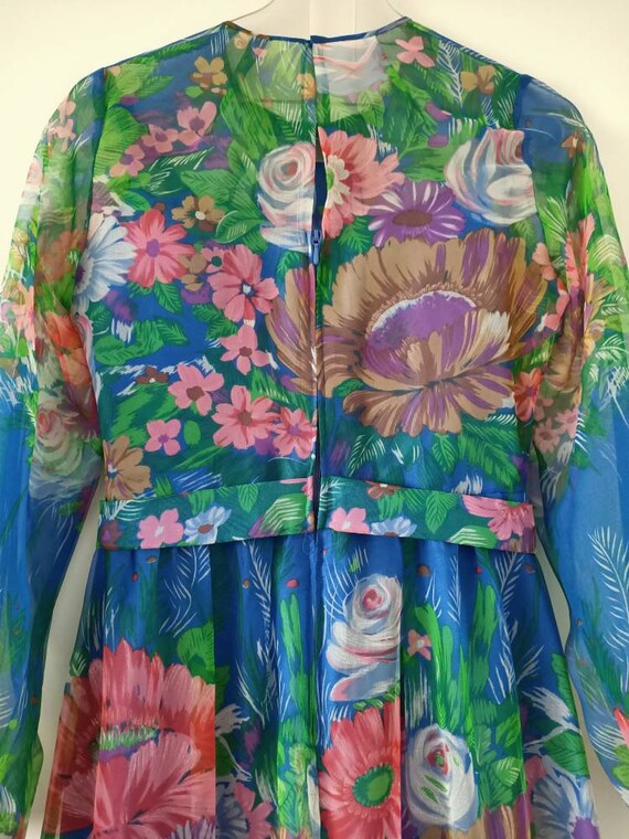 Blue floral translucent seventies dress - image 4