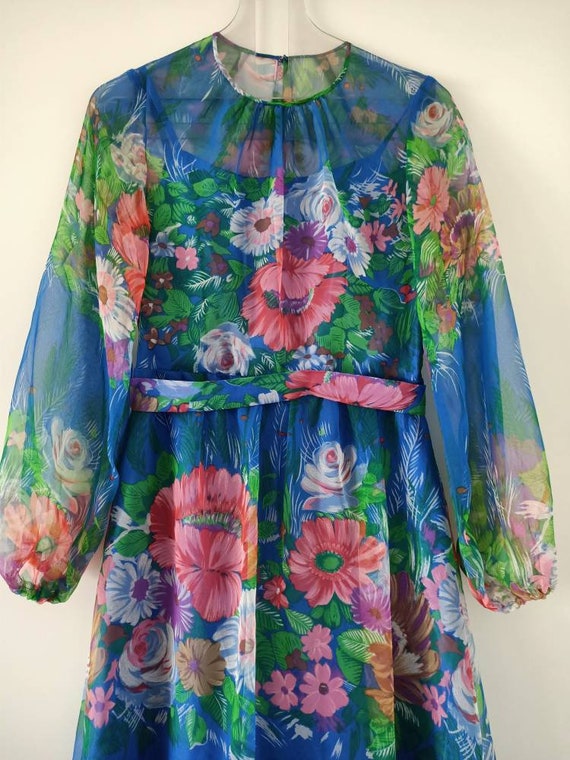 Blue floral translucent seventies dress - image 2