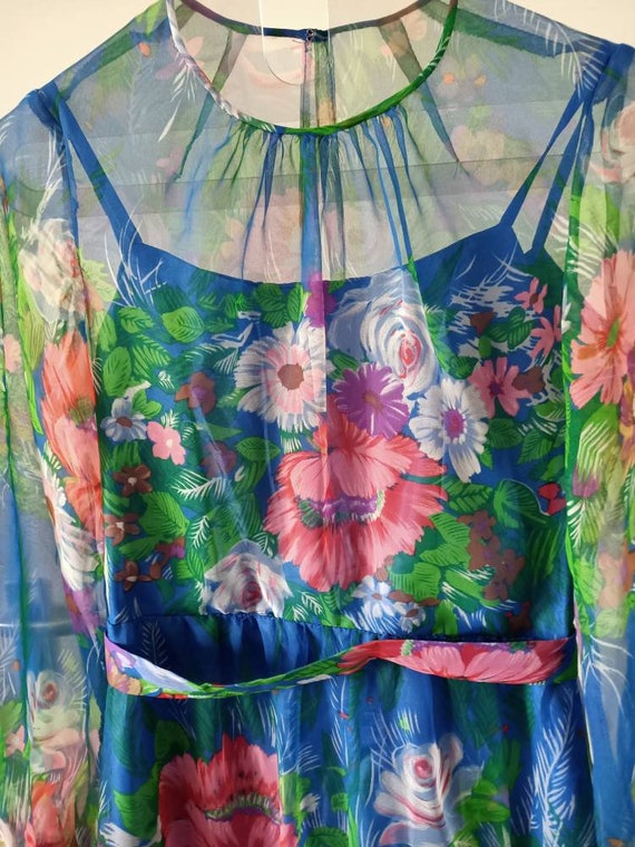 Blue floral translucent seventies dress - image 6