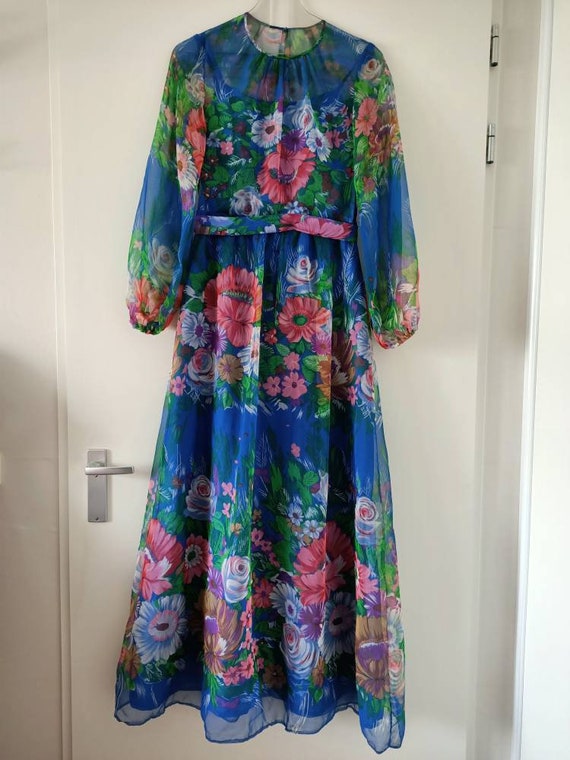 Blue floral translucent seventies dress - image 1