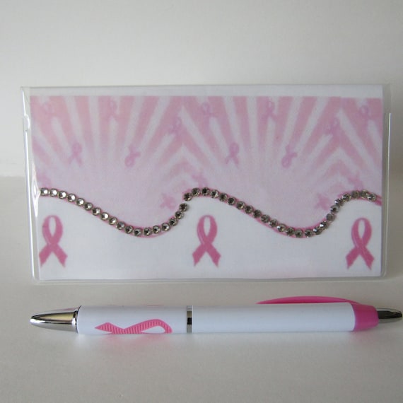 Pink Ribbon Hope Checkbook Cover With Free Pink Ribbon Pen 