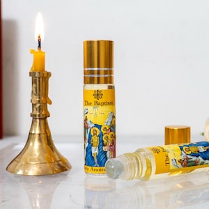 Orthodox anointing oil  Myrrh in Roll on with the Baptism of Jesus Christ Icon  (1pcs) – from Mount Athos, Gift of faith, hope.