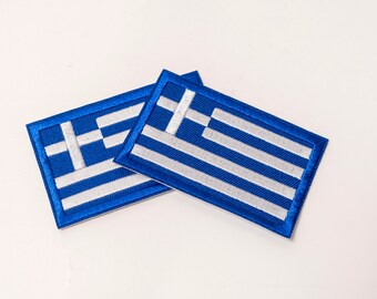 Griekse vlag geborduurde stoffen patch (1 stuks) in twee afmetingen, opstrijkbaar, opnaaibaar of veiligheidsspeldbevestiging.