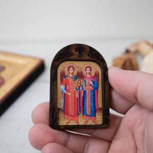 Archangels Wooden Icon: Handcrafted Silk Canvas, Intricate Detail travel icon