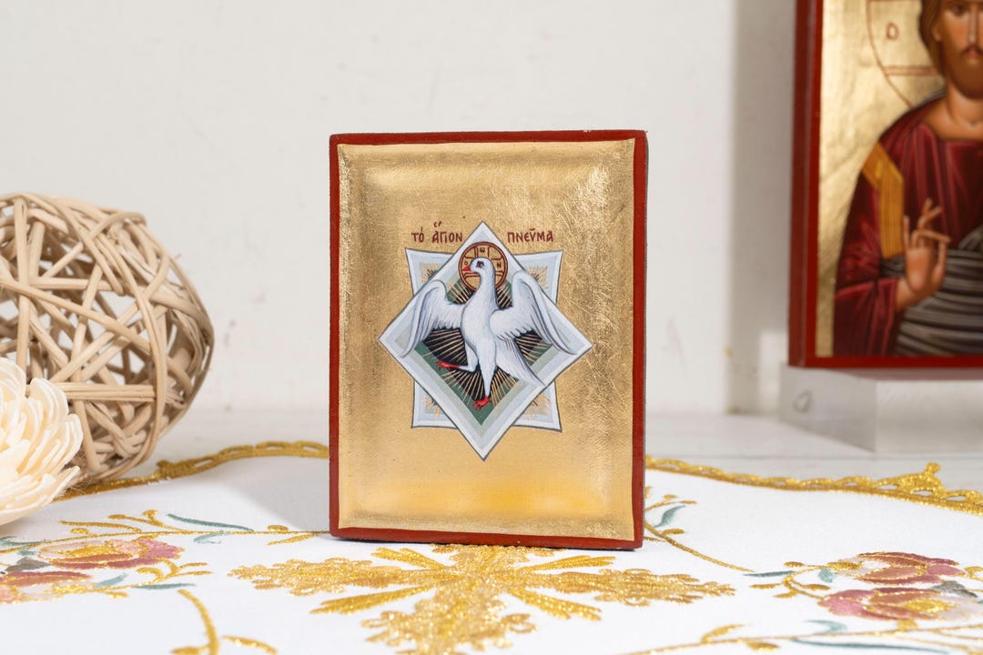 Holy Spirit Handmade Icon With Gold Leaf on Natural Wood Byzantine Art ...