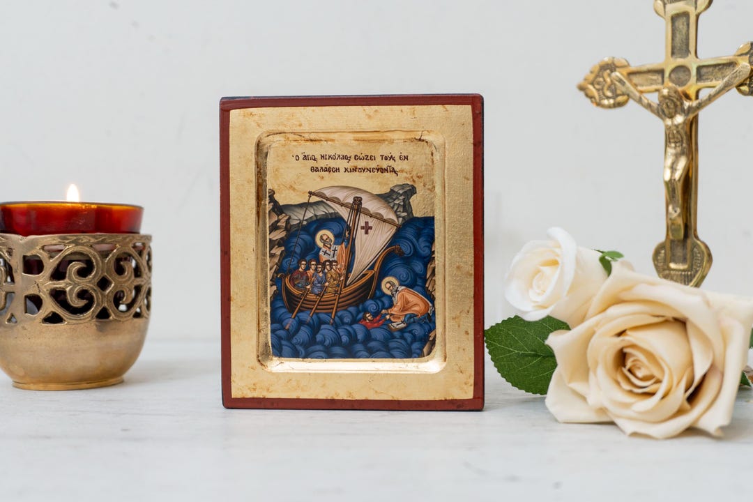 Saint Nicholas Icon: Handmade Wooden Aged Icon With Gold - Etsy