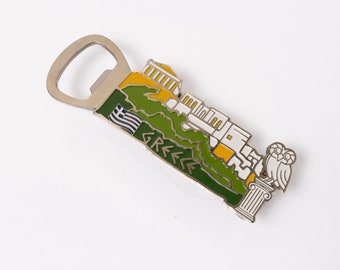 Metal bottle opener with the representation of the Acropolis in enamel, a great gift with the scent of Greece!with a magnet on the back