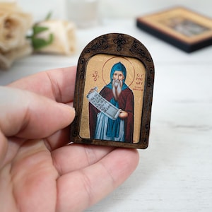 Saint Simeon - Saint Symeon  Compact Wooden Christian Icon  Handcrafted on Silk Canvas– Intricate Detail,Small Enough to Carry Everywhere