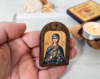 Saint Magdalene (Mary Magdalene)  Compact Wooden Icon  Handcrafted on Silk Canvas –Intricate Detail, Small Enough to Carry Everywhere