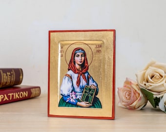 Santa Dafne / Santa Dafni, serigrafía en pan de oro. Icono ortodoxo de madera hecho a mano.