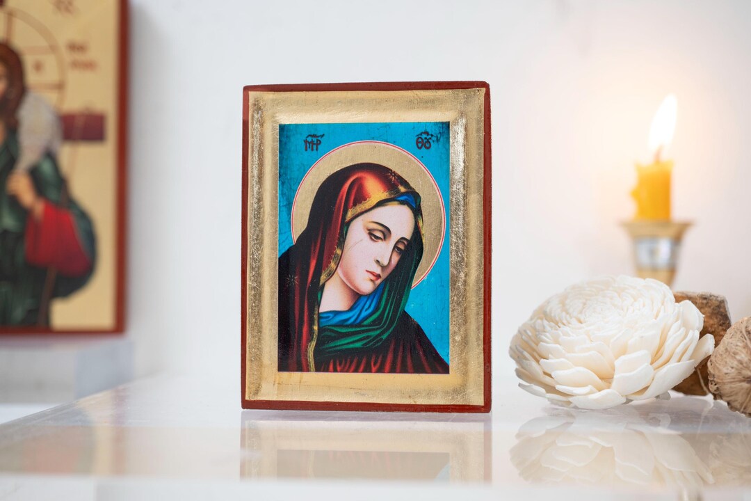 Our Lady of Sorrows Handmade Icon: Byzantine Art With Golden Leaf - Etsy