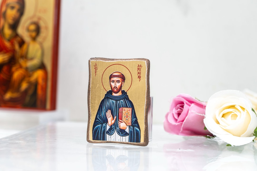 Saint Dominic Carved Handmade Icon in Gold Leaf Pocket Art - Wood ...