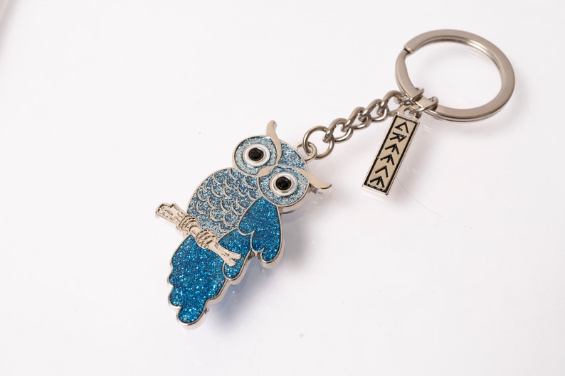Handcrafted Keychains with owl made by Metal and Enamel an Authentic Hellenic Designs,Greek Treasures image 2