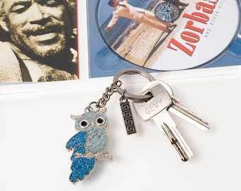 Handcrafted Keychains with owl made by Metal and Enamel an Authentic Hellenic Designs,Greek Treasures