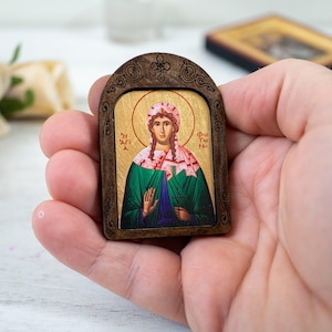 Saint Photini, Saint Photine Compact Wooden Christian Icon  Handcrafted on Silk Canvas– Intricate Detail,Small Enough to Carry Everywhere