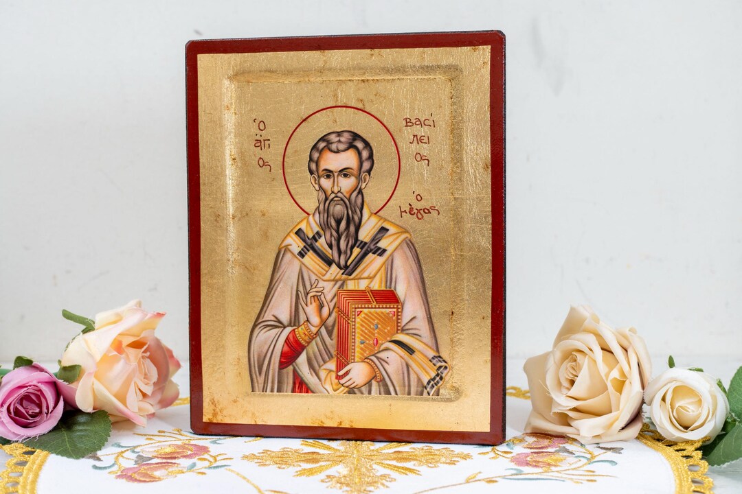 Saint Basil the Great Handmade Orthodox Wooden Icon With Gold Leaf ...